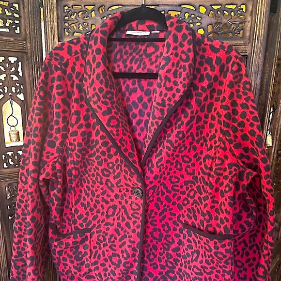 SUSAN GRAVER RED AND BLACK LEOPARD ANIMAL PRINT SOFT BLAZER JACKET XL - Picture 1 of 4